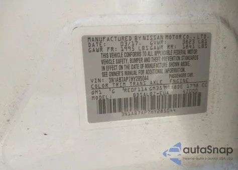 2017 Nissan Sentra S from USA, damaged, VIN 3N1AB7AP7HY285044